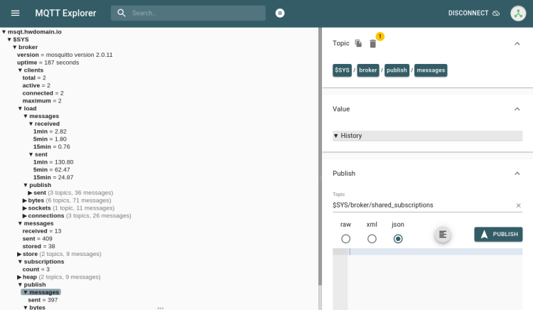 Дашборд MQTT Explorer