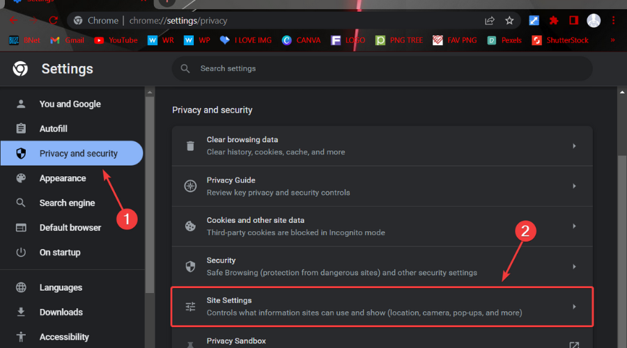 Раздел 'Конфиденциальность и безопасность' в настройках Chrome