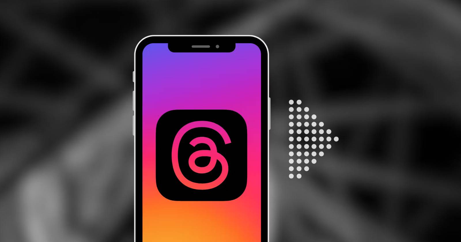 Экран телефона с логотипом Instagram Threads и стрелкой, символизующей новые функции.