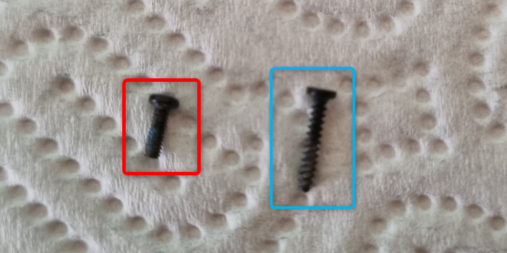 Отмечены короткие винты красным и длинные синим