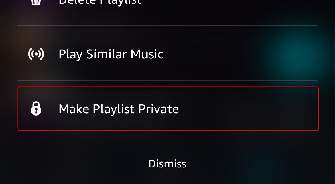 Выбран параметр сделать плейлист приватным в Amazon Music.