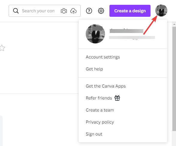 Иконка профиля Canva для переключения команд