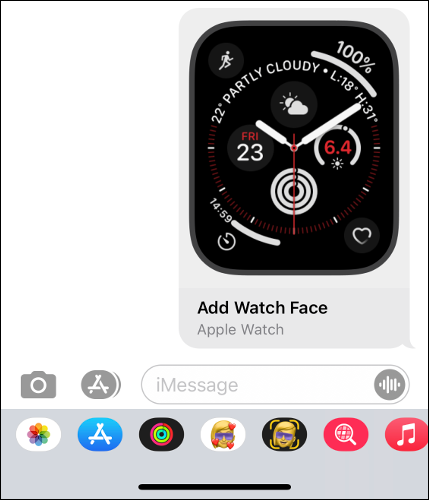 Отправка циферблата Apple Watch через Сообщения на iPhone