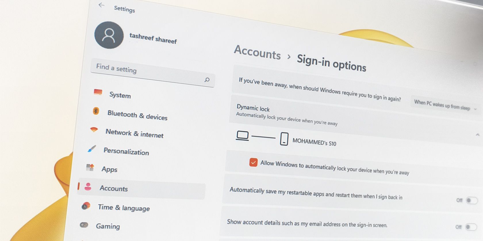 Dynamic Lock в Windows 11 — автоматическая блокировка