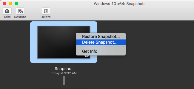 Удаление snapshot'ов в VMware Fusion