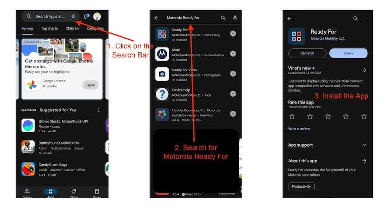 Изображение: Установка приложения Motorola Ready For из Google Play