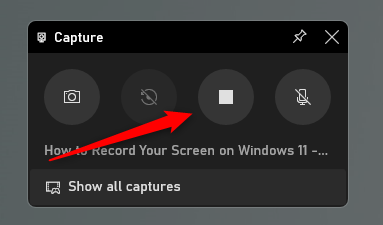 Кнопка остановки записи в Xbox Game Bar