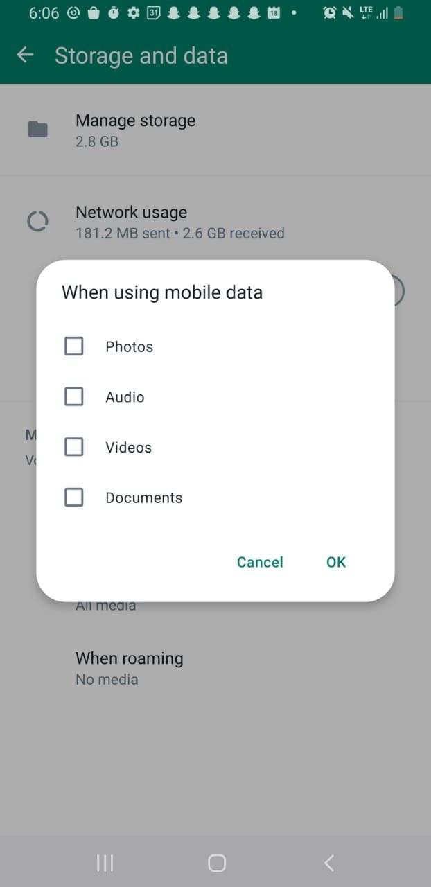 Опции автоматической загрузки медиа в WhatsApp для Android