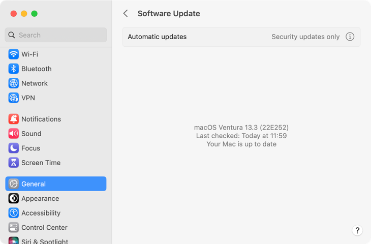 Обновление macOS 13 Ventura через Системные настройки