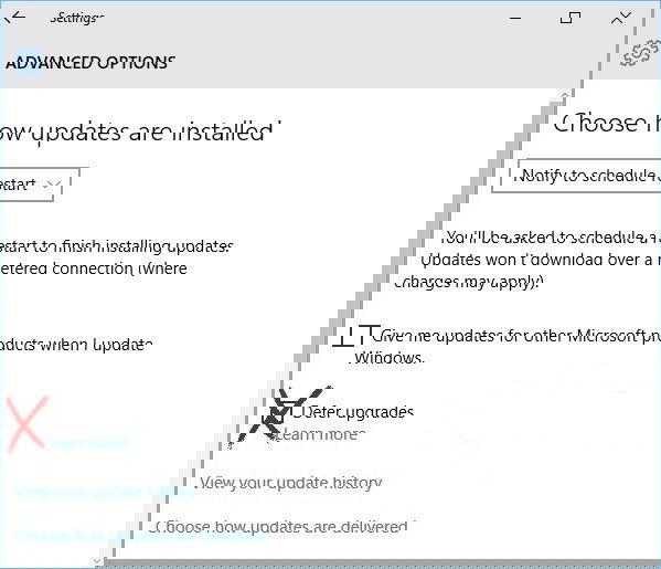 Переключатель «Defer upgrades» в Windows 10