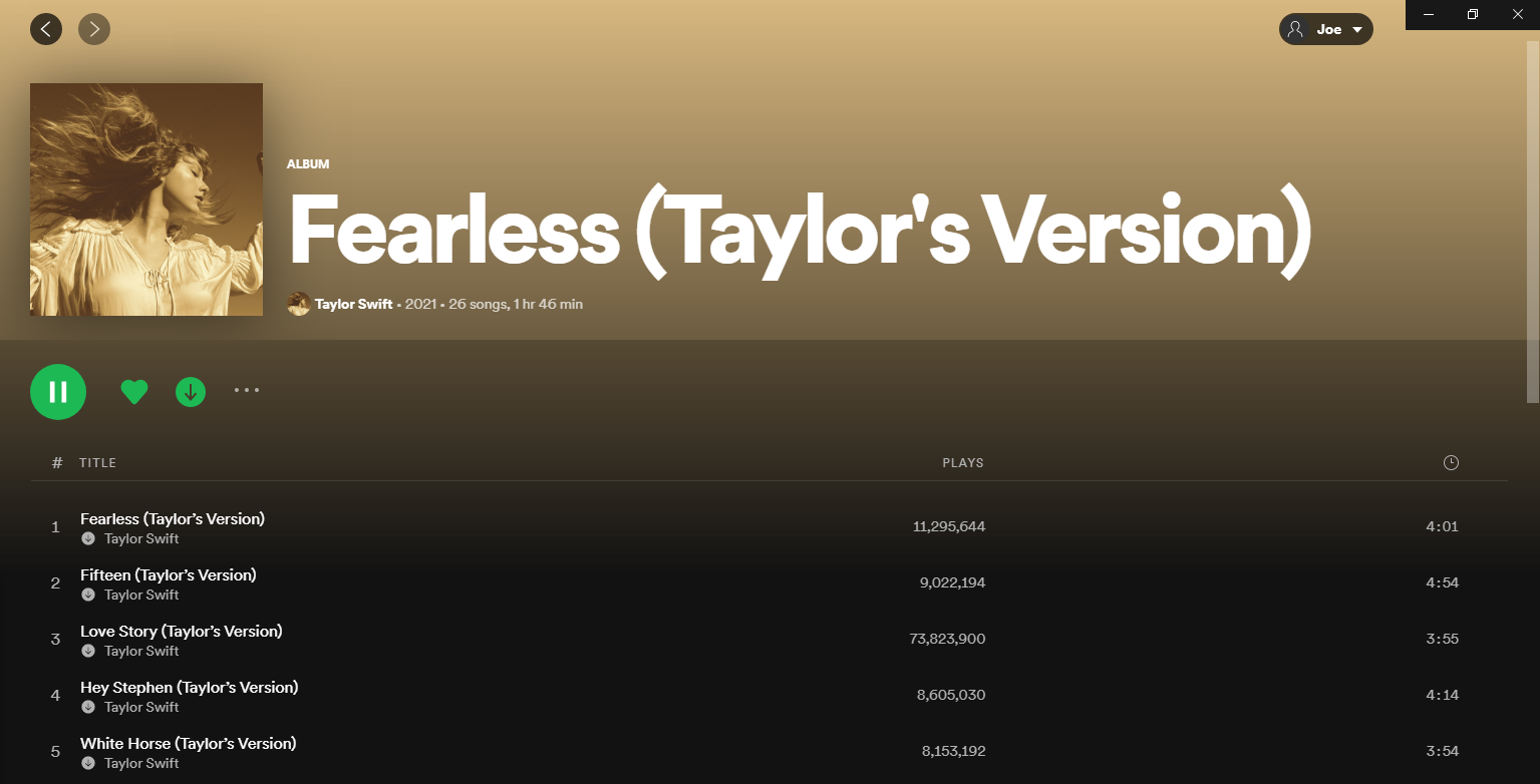 Скачивание альбома для офлайн-проигрывания в Spotify