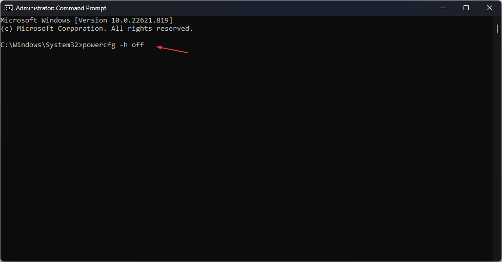 Скриншот командной строки с командой powercfg