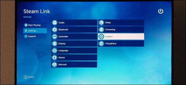 Меню настроек системы Steam Link