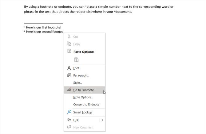 Перейти к сноске в Word