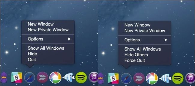 Скрытые элементы меню Finder и Dock