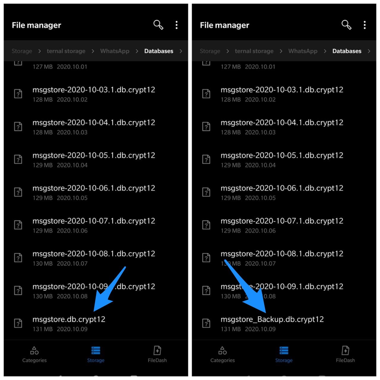 Переименование базы данных WhatsApp