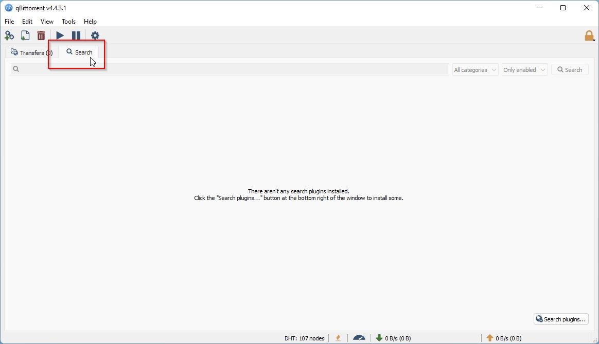 Вкладка Поиск в qBittorrent