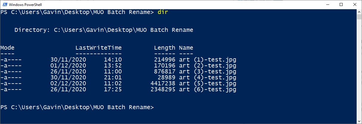 PowerShell — вывод dir в окне PowerShell