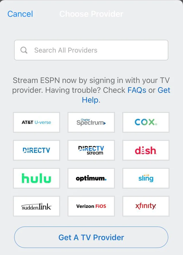 Выбор провайдера в списке