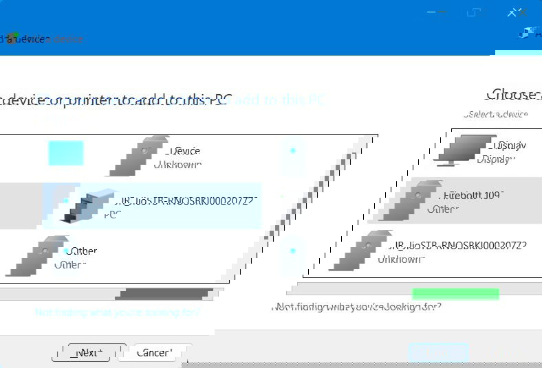Мастер сопряжения устройств для выбора устройства для подключения. 