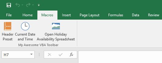 Custom tab with macros on the Excel ribbon