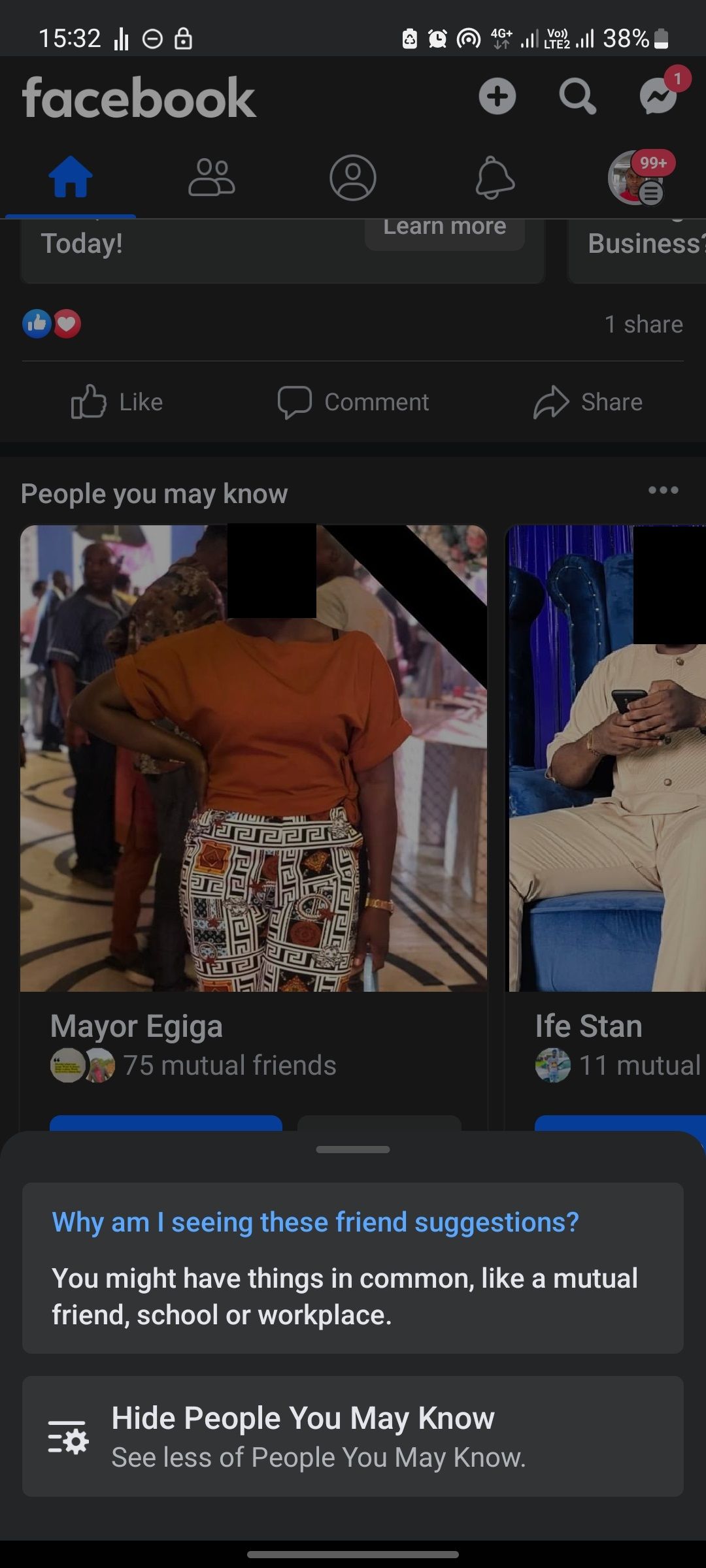 скриншот Android: как скрыть блок 'People You May Know'