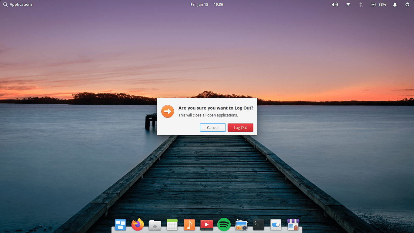 Экран выхода из сеанса в Elementary OS