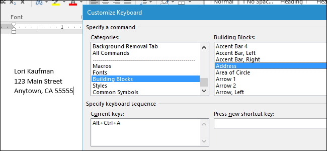 Сочетания клавиш для AutoText в Word