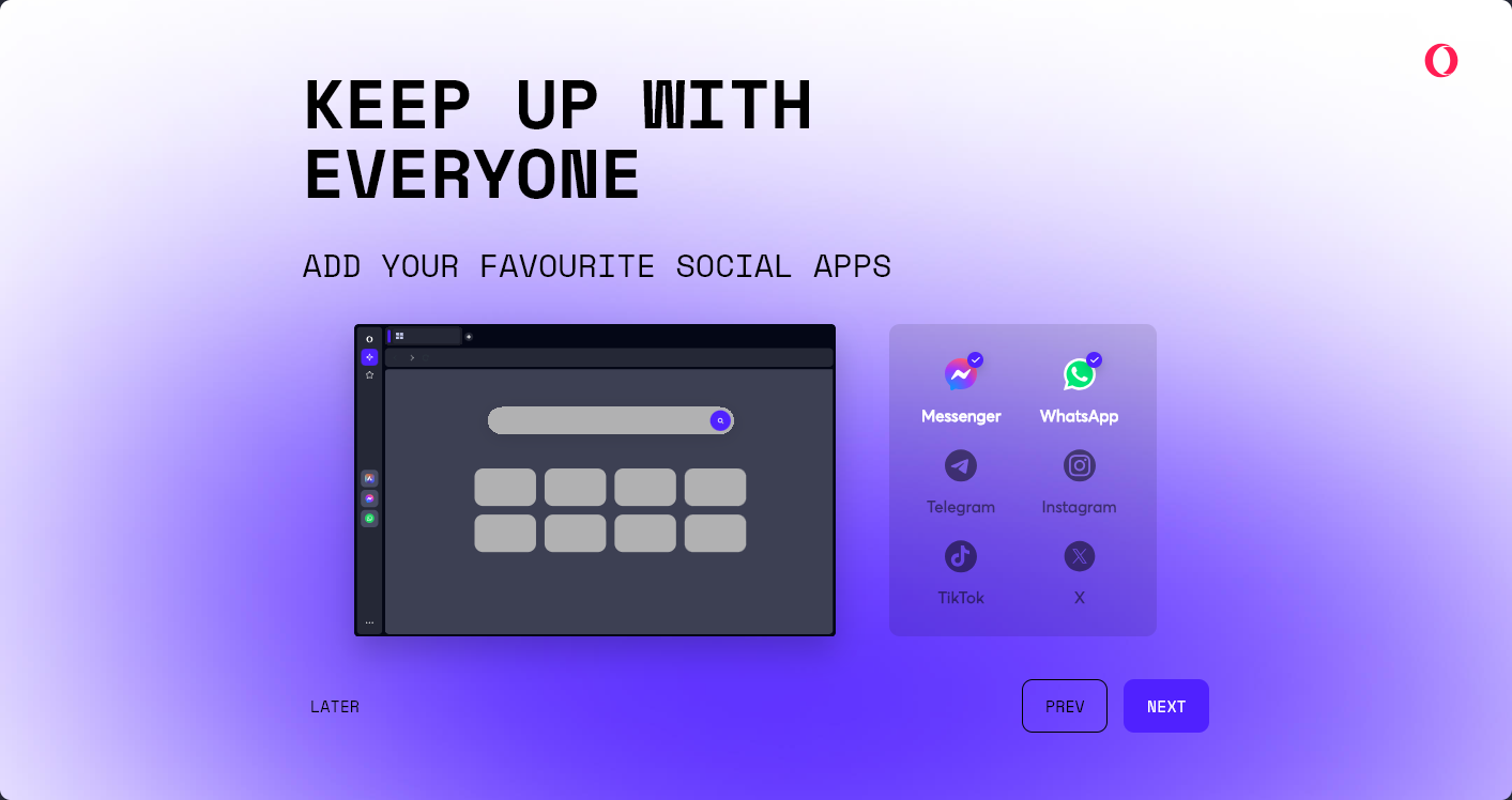 Selezione delle app social da aggiungere alla sidebar