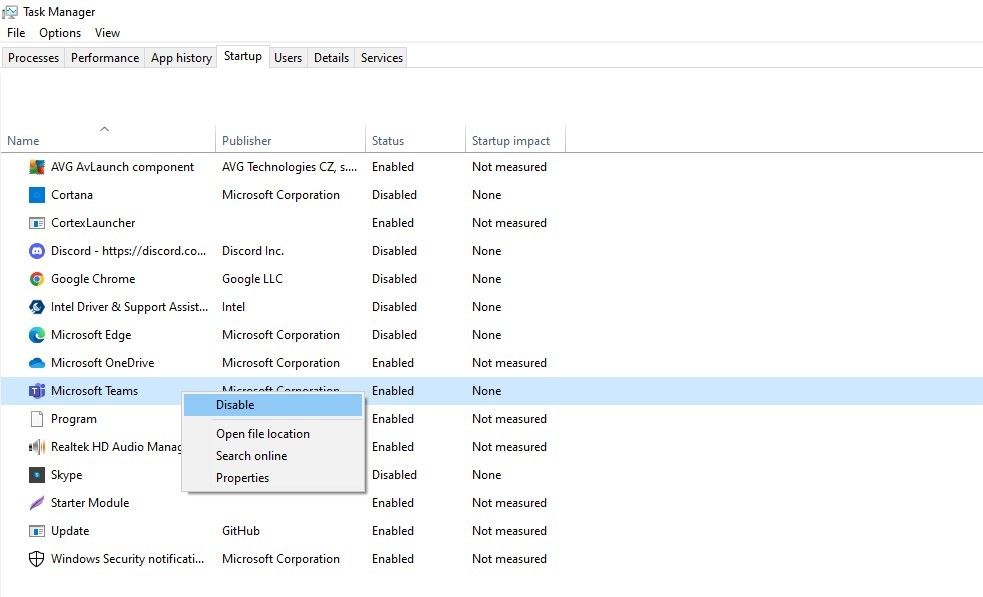 отключение программ в автозагрузке через диспетчер задач