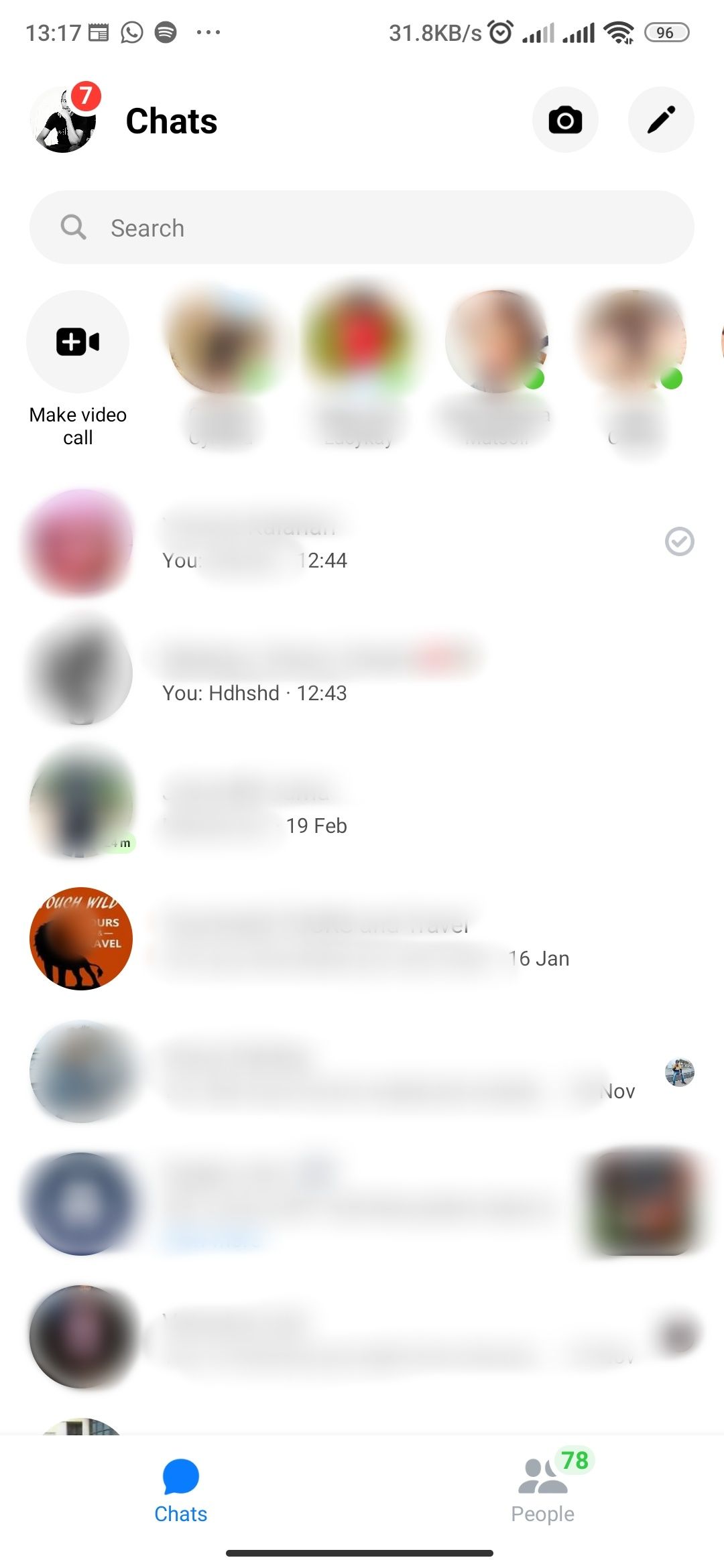 Главная страница Facebook Messenger на Android