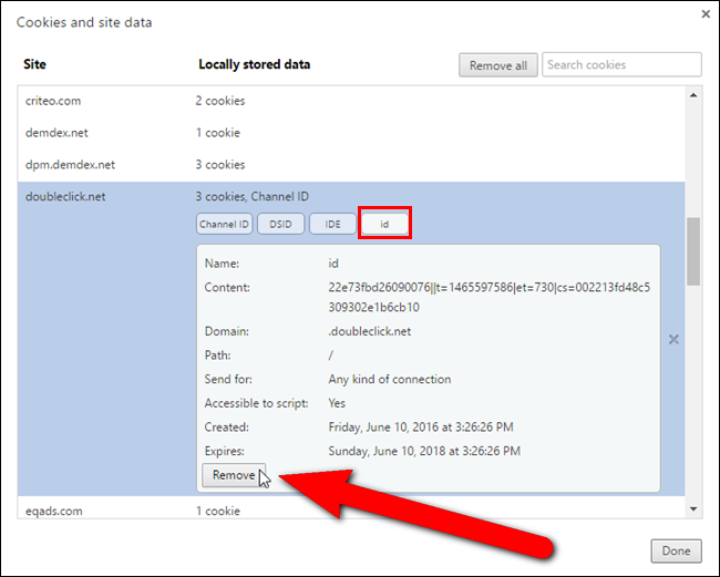 Удаление отдельного cookie в Chrome
