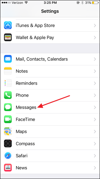 Экран настроек Сообщений на iPhone
