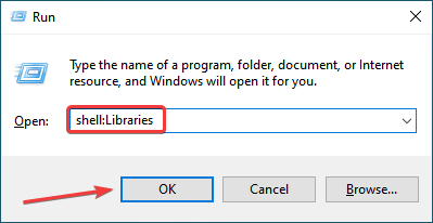 Команда shell:libraries в Выполнить