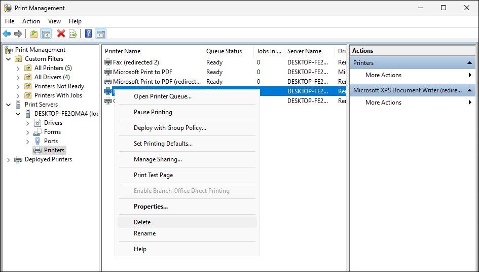 Delete a Printer Using the Print Management Snap-in On Windows 11