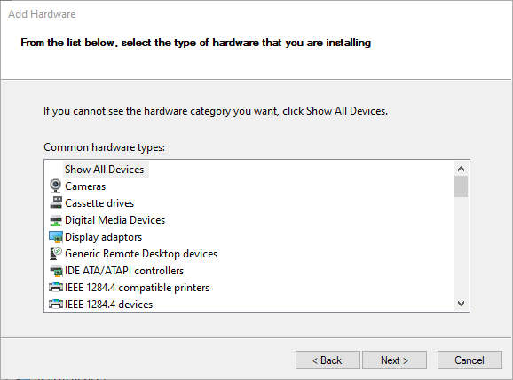 Список типов оборудования в Диспетчере устройств