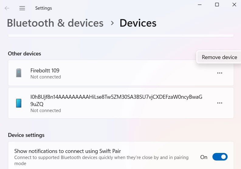 Удаление устройства в сети Bluetooth. 