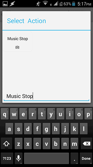 Music Stopアクションの選択画面