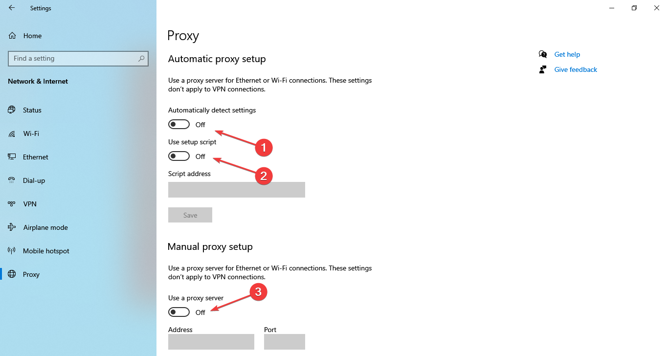 Отключить прокси для устранения медленной LAN в Windows 10