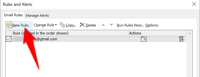 Кнопка Создать новое правило в окне Управления правилами.