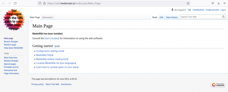 Главная страница установленного MediaWiki