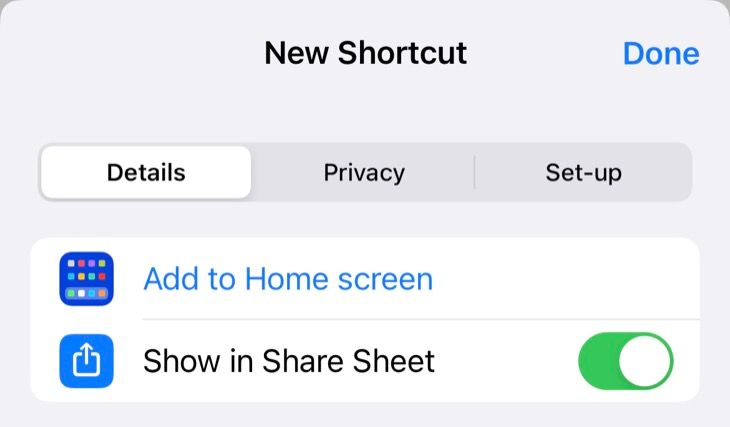 Включите показ шортката в листе «Поделиться»