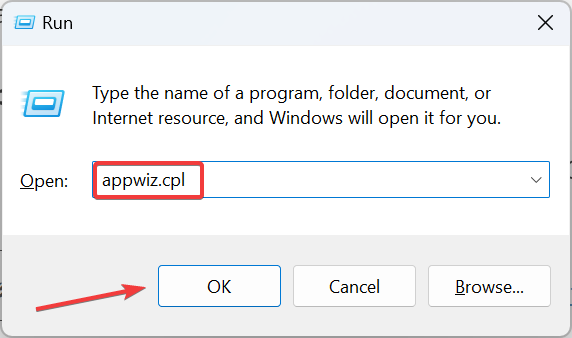 Окно Выполнить с командой appwiz.cpl