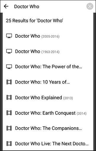 Результаты поиска в приложении Roku