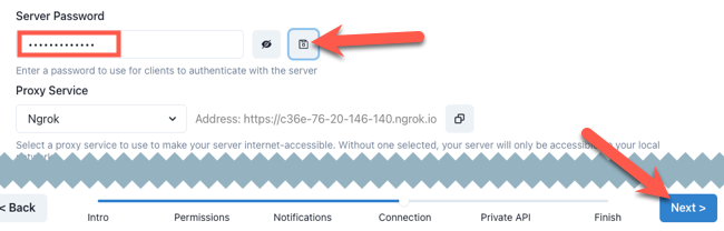 Создайте пароль для сервера и сохраните его