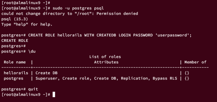 Создание роли PostgreSQL для Rails