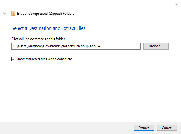 Распаковывание ZIP архива .NET Framework Cleanup Tool