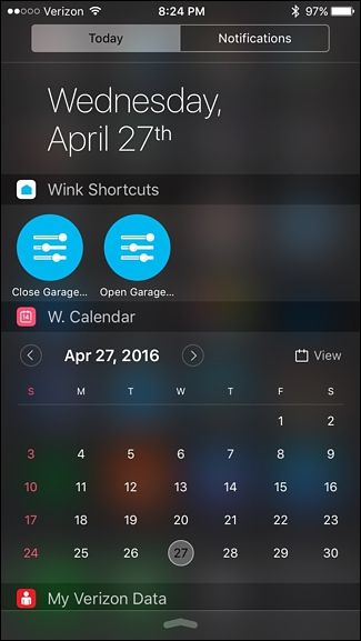Виджет Wink в Центре уведомлений iOS