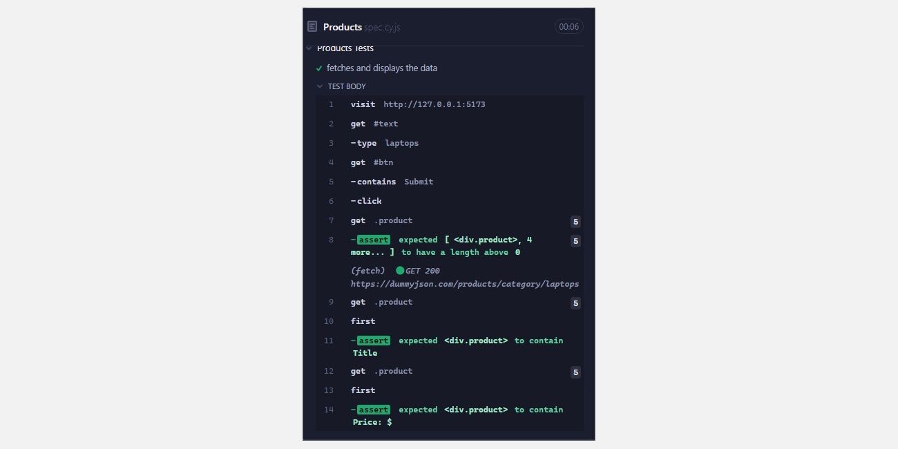 Лог результатов тестов в боковой панели
