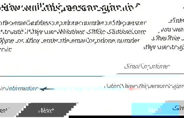 Экран: у меня нет данных для входа этого человека